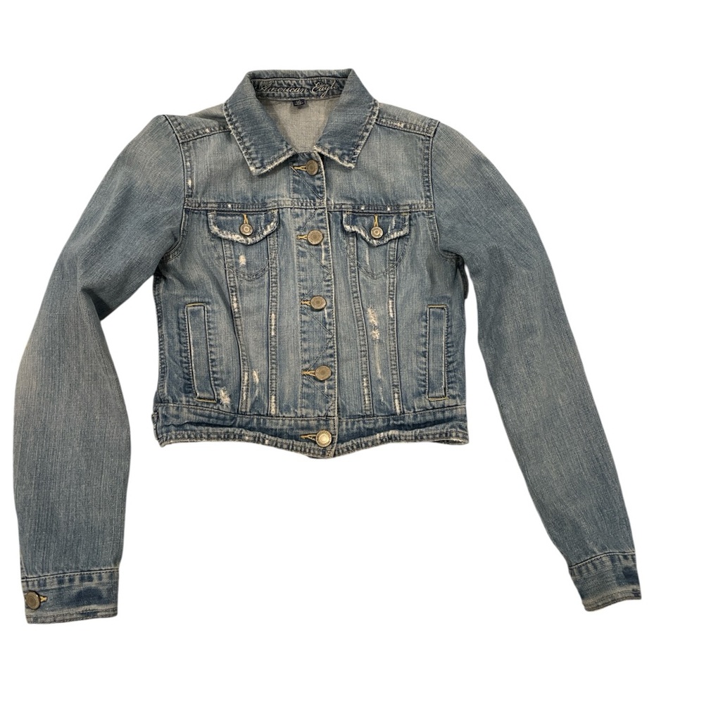 American Eagle Women’s Blue Denim Distressed Jacket Size Small